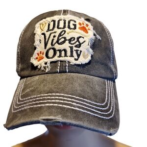 Dog Vibes Only Distressed Baseball Cap Hat osfm Grey velcro closure